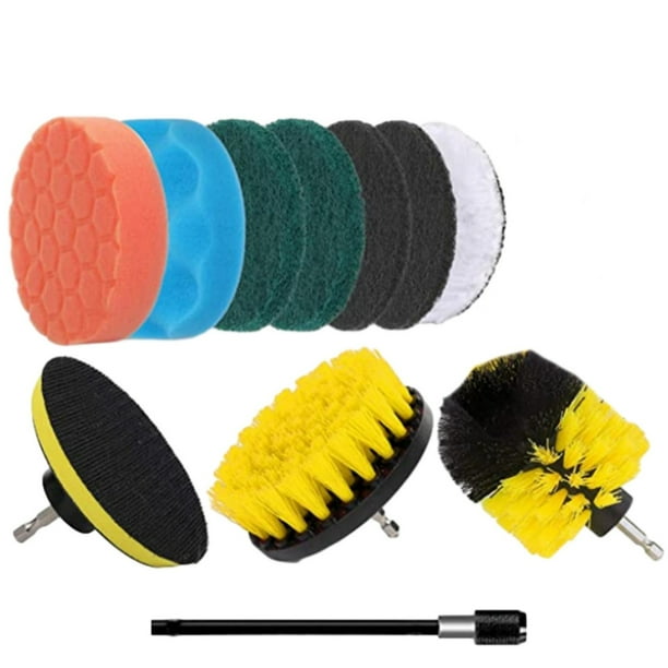 Pisexur Accesorios para coches, Electrónica para cochesJuego de 12 cabezales de cepillo para taladro, esponja, paño de cocina, accesorio de limpieza, pulidor de coche, kit de limpieza de cocina y bañ
