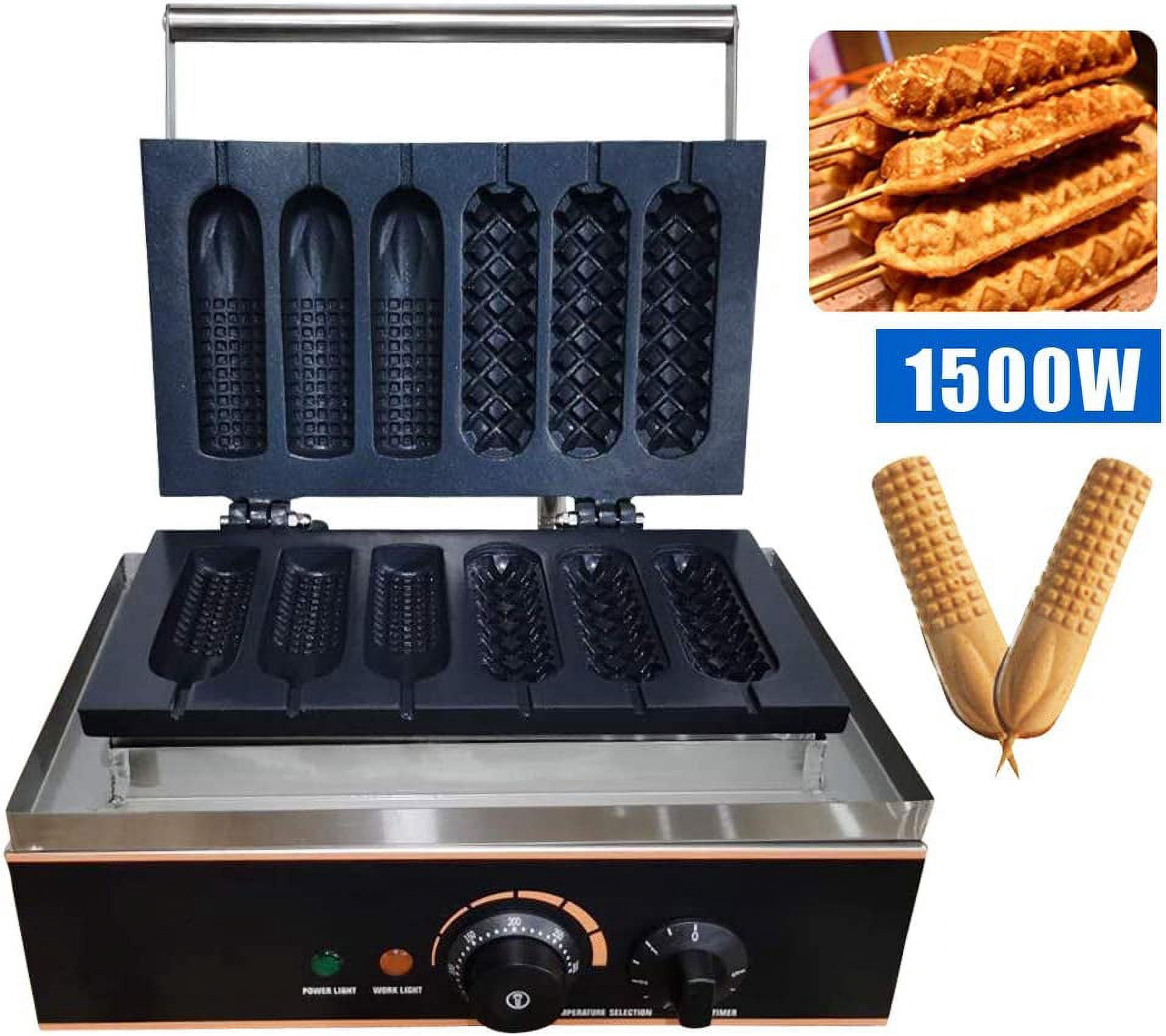 Miumaeov Commercial Electric Waffle Maker Machine 6 PCS Non Stick Crispy Machine Stainless Steel Hot Dog Sausage Maker for Waffles, Paninis, Hash browns 110V Household Waffle Cone Maker 1500W