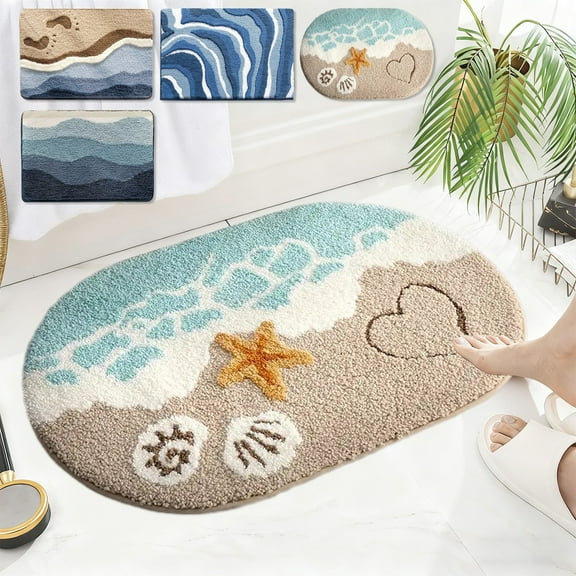 RKSTN Ultra Soft Texture Sea Style Plush Bathroom Rugs Floor Mats, Non Slip Microfiber Door Mat for Kitchen/Entryway/Living Room (23.6"x15.7", A)