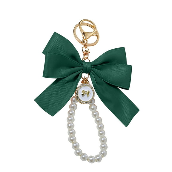 Tao Tao Cute Coquette Bow Keychain For Women Girls, Wristlet Simulated Pearl Keychains Bag Charms For Handbags Ribbon Keychain Pearl Bag Charm for Purse Handbags Backpack Olive Green