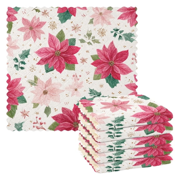 6 Pieces of Kitchen Towels 11x11Inch Kitchen Dish Cloths Kitchen Dish Towels Reuseable Cleaning Cloths Christmas Flowers