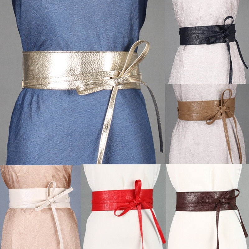 Women PU Leather Soft Self Tie Bowknot Band Wrap Around Sash Obi Chic Style Belt Women PU Leather Soft Self Tie Bowknot Band Wrap Around Sash Obi Chic Style Belt
