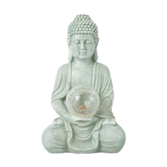 Estatua de Buda para jardín con energía solar para exteriores, escultura decorativa, regalo de inauguración de la casa, arte de resina para patio y