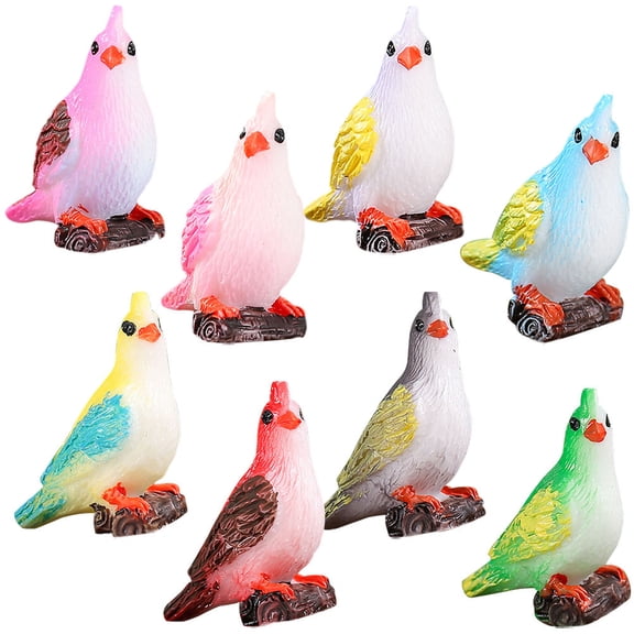 CATIEBYE 8Pcs Parrot Resin Decoration Compact Figurines Assorted Color for Collectors Indoor and Outdoor Decoration