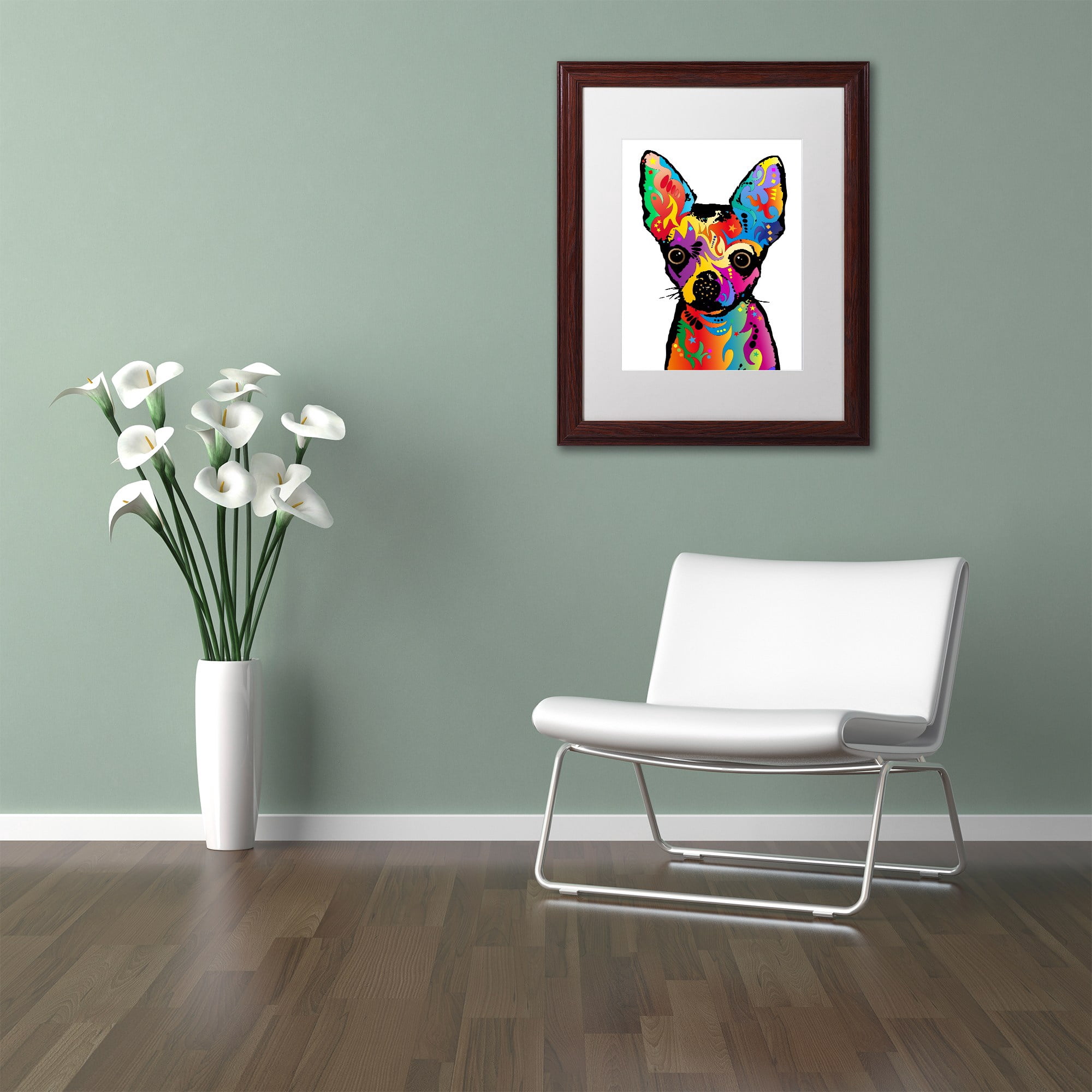 Trademark Fine Art "Chihuahua Dog White" Canvas Art by Michael Tompsett, White Matte, Wood Frame