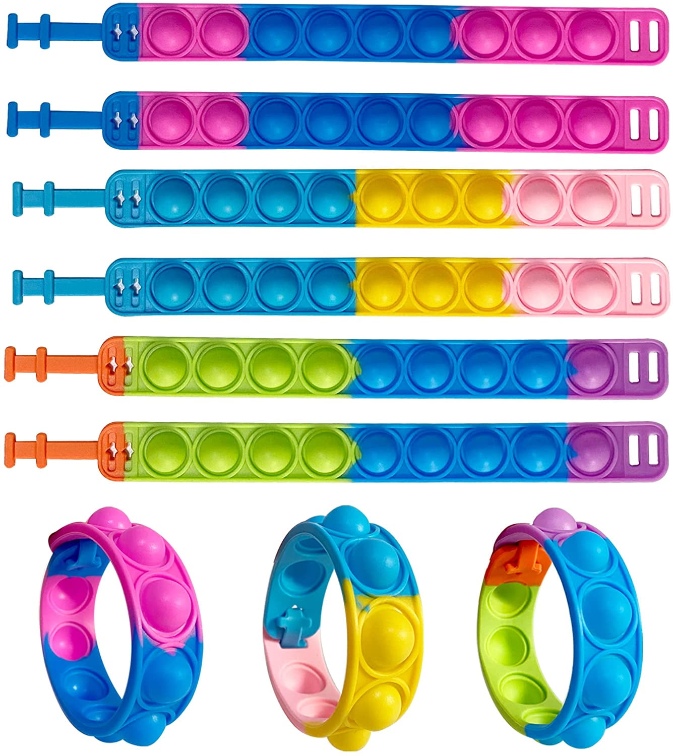 Updated and Adjustable Multicolor Stress Relief Finger Press Bracelet for Kids and Adults ADHD ADD Autism 24 Pcs Push Pop Fidget Toy Fidget Bracelet 24 PCS-Adjustable