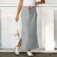 thumbnail image 4 of Nestiefly Womens Side Slit Maxi Skirts Elastic High Waisted Drawstring Casual Long Sweat Skirts, 4 of 7