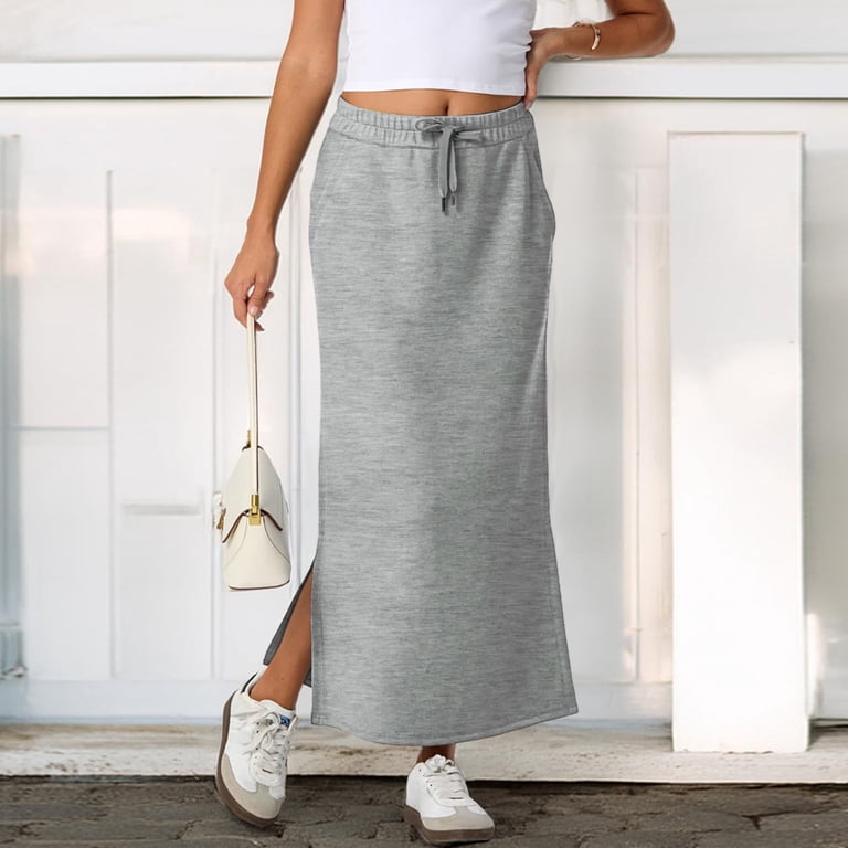 CIENVNSTG Women Maxi Skirts High Waisted Drawstring Long Skirts
