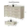 thumbnail image 3 of SICOTAS 56.4"W Farmhouse 6 Drawer Double Dresser Set of 2, Long Chest of Drawers with Brass-tone Handles & Rolling Wheels, Wooden Dresser Storage Cabinet for Bedroom Living Room, White Oak, 3 of 7