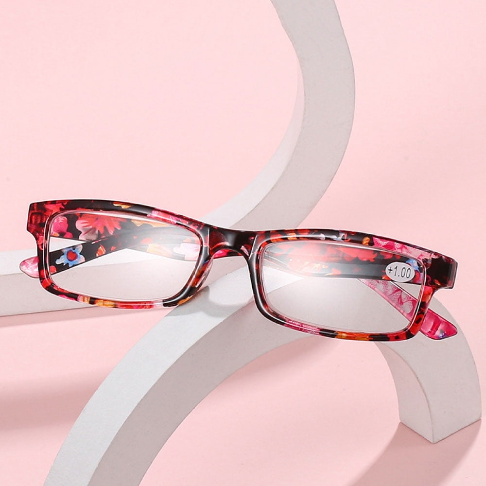 4 Pairs of Women's Black Floral Small Rectangle Reading Glasses 3.50 Men's Classic Presbyopic Glasses, HD Plastic Blue Light Blocking Readers +3.50