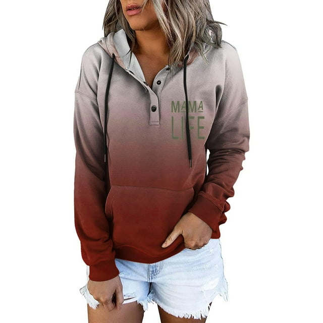 WZXFASHION Chandail à Capuche Mode pour Femmes Imprimé Manches Longues Chandail à Boutons 50 % de Rabais Liquidation Chandail à Fermeture Éclair