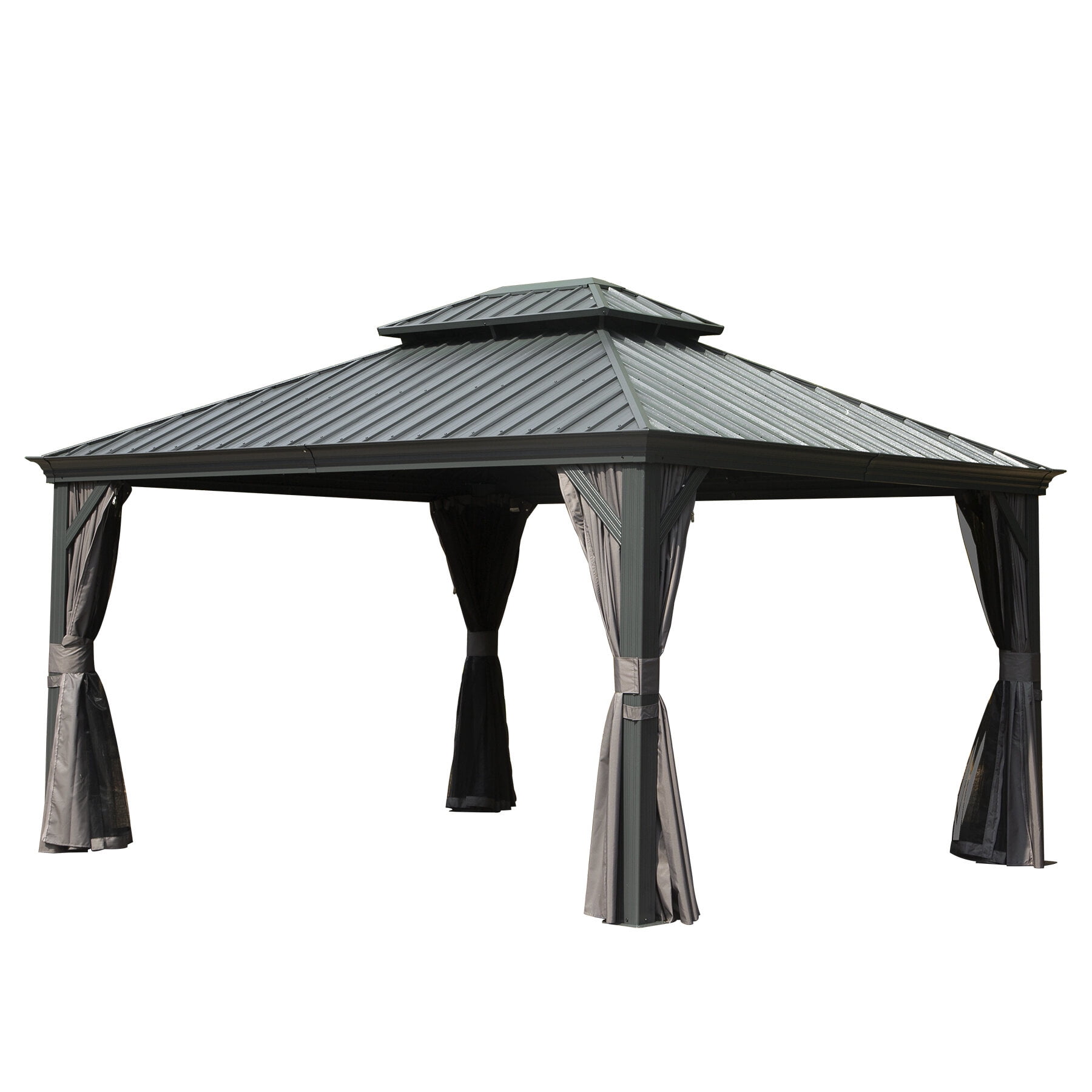 Patio Gazebos, 10' X 12' Hardtop Gazebo Outdoor Metal Gazebo with Galvanized Steel Double Roof Canopy, Aluminum Frame, Curtains and Netting for Patio, Deck, Garden, Grey, Grey Backyard Gazebos
