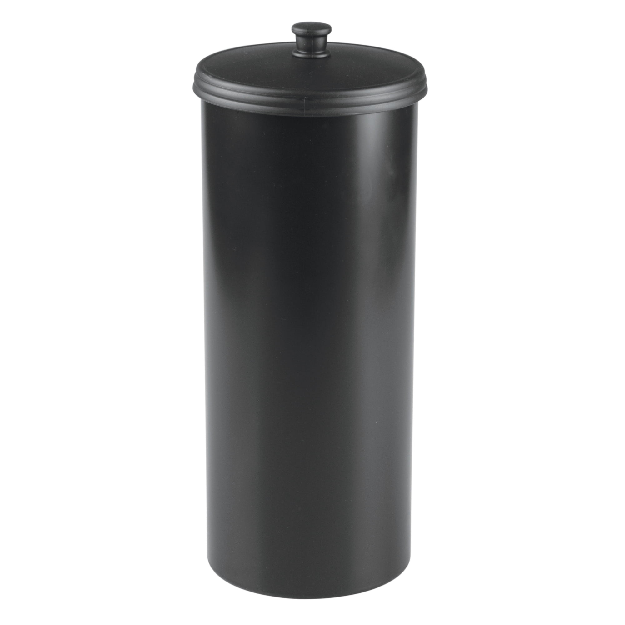 iDesign Toilet Paper Canister with Lid, Storage for 3 Rolls, 6.3'' x 15.5'', Matte Black