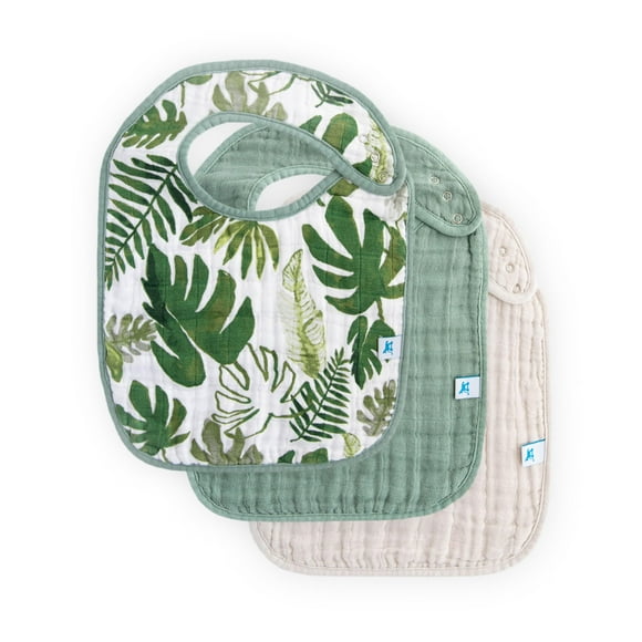 Food Bib Little Unicorn Premium Classic, paquete de 3 hojas tropicales