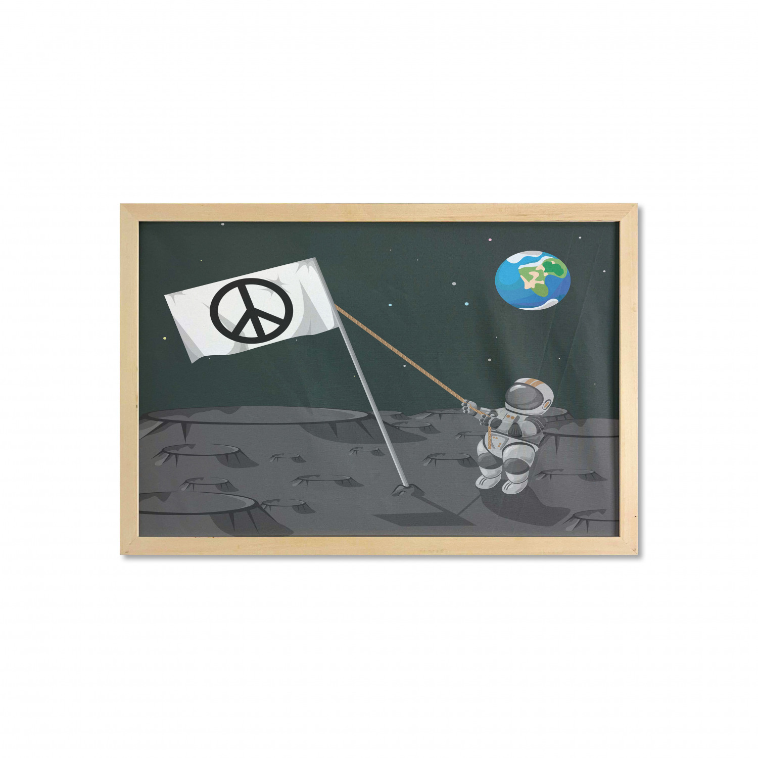 Adventure Wall Art with Frame, Astronaut Setting a Flag on the Moon ...
