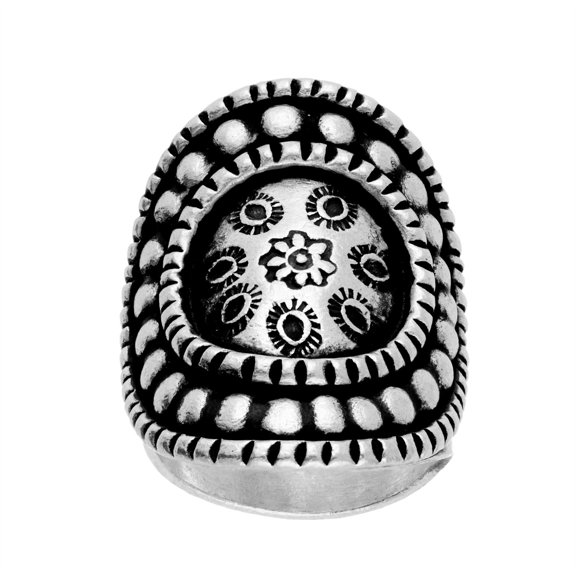 81stgeneration Women's 999 Fine Silver Karen Hill Tribe Oval Detailed Etched Print Adjustable Ring