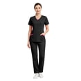 thumbnail image 2 of VV AVEORS Scrubs For Women Set Stretch V-Neck Top & Jogger Pants With Drawstring Medical Nursing Uniforms Set With Pockets Black 2XL, 2 of 9