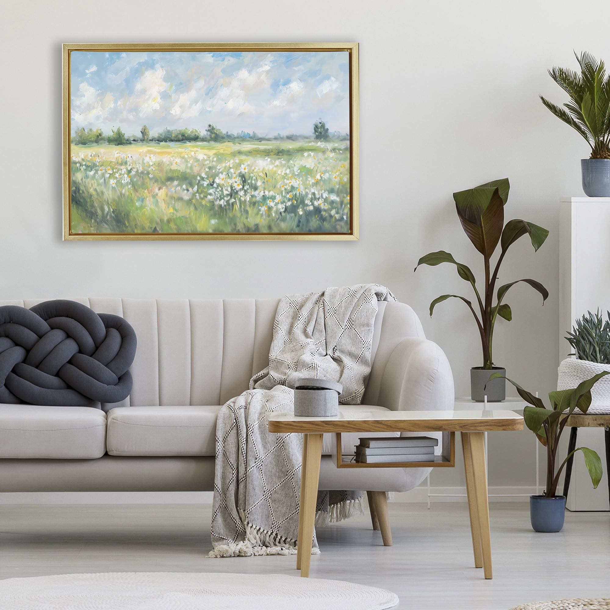 Stupell Industries Daisy Field Landscape Impression Gold Framed Floater Canvas Wall Art, design by Creative Studio