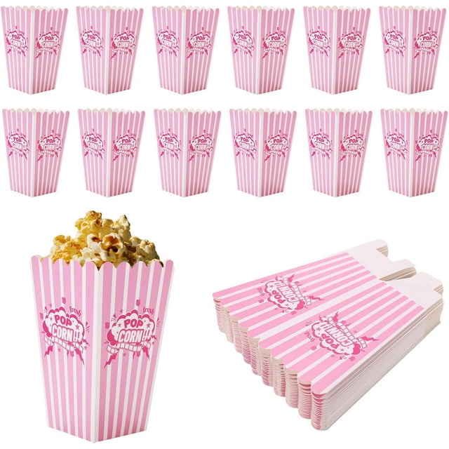 24 Pcs Boîtes de Maïs Soufflé Roses, Petits Seaux/tasses en Carton pour Maïs Soufflé Porte-Gobelet à Rayures Roses et Blanches, Contenants pour Collations de Fête pour Théâtre, Soirée Cinéma, Shower de Bébé, Fournitures de Fête d'Anniversaire