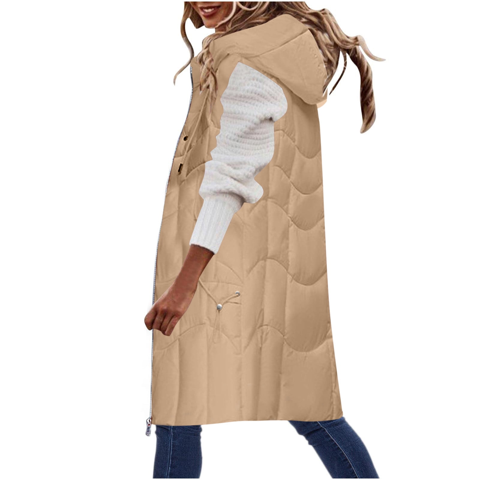JURANMO Women Long Puffer Vest Down Quilted Lightweight Sleeveless Jacket,2024  Fall Winter Womens Warm Pockets Vests Long Jacket Down Parkas Jackets  Classic Solid Color Trendy Full Zip Coats 