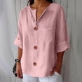 thumbnail image 2 of Women's T-shirts Linen Shirts For Women Summer Trendy V Neck 3/4 Sleeve Top Loose Vacation Beach Solid Blouses Tunic Tops T-shirts, 2 of 6