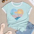 thumbnail image 6 of Tees Tops For Women T-Shirts Color Block Graphic Short Sleeve Beach Summer Layer Clothes Light Blue L, 6 of 6