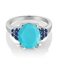 thumbnail image 2 of Gem Stone King 3.45 Ct Oval Green Turquoise Blue Created Sapphire 925 Sterling Silver Ring (Size 9), 2 of 4