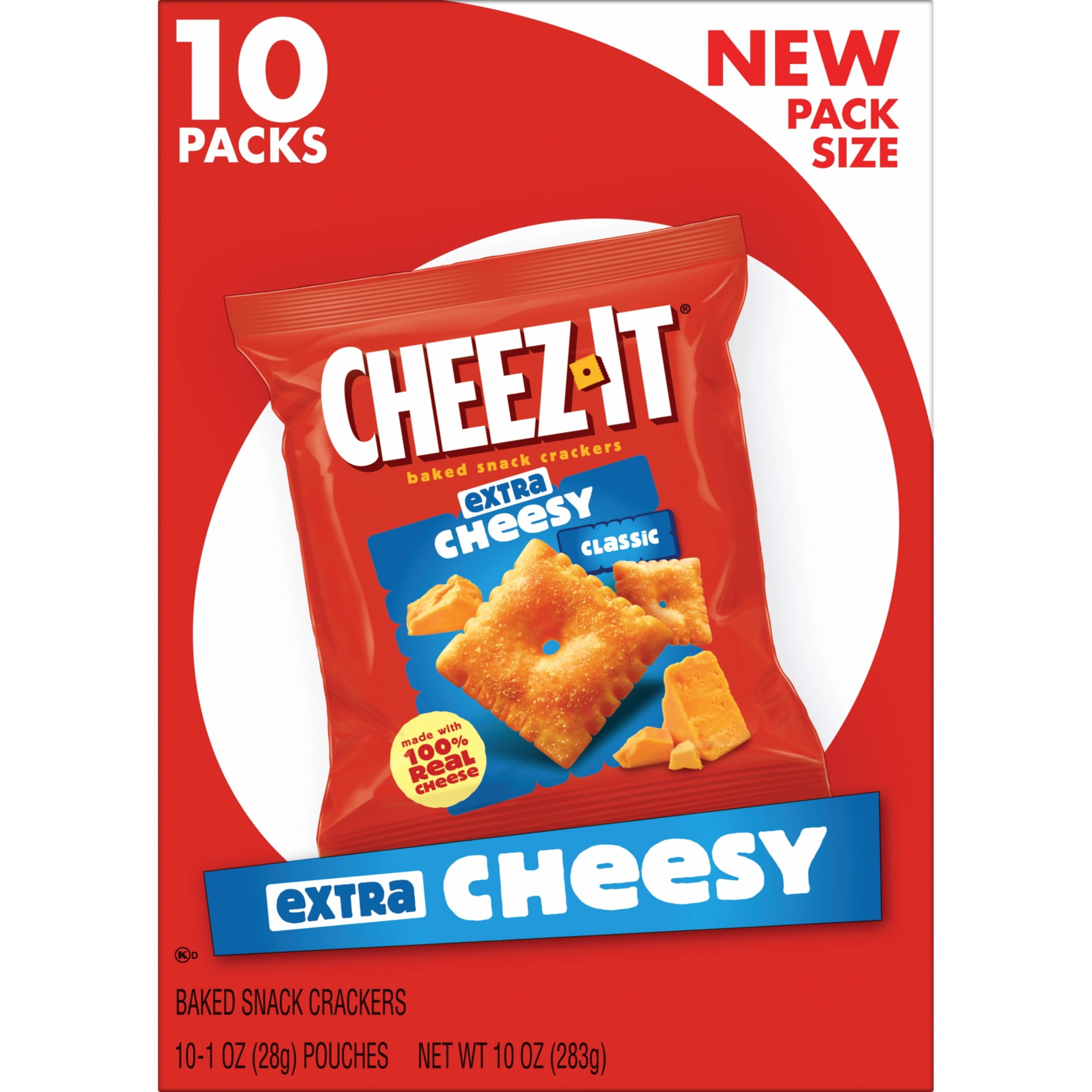Cheez-It Extra Cheesy Baked Snack Crackers, Lunch Snacks, 10 Count