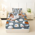 thumbnail image 4 of Homewish Cartoon Halloween Ghost Twin Sheets,Pumpkin Bat Pattern Bedding,3 Pieces,1 Fitted Sheet and 1 Pillowcase, 4 of 6