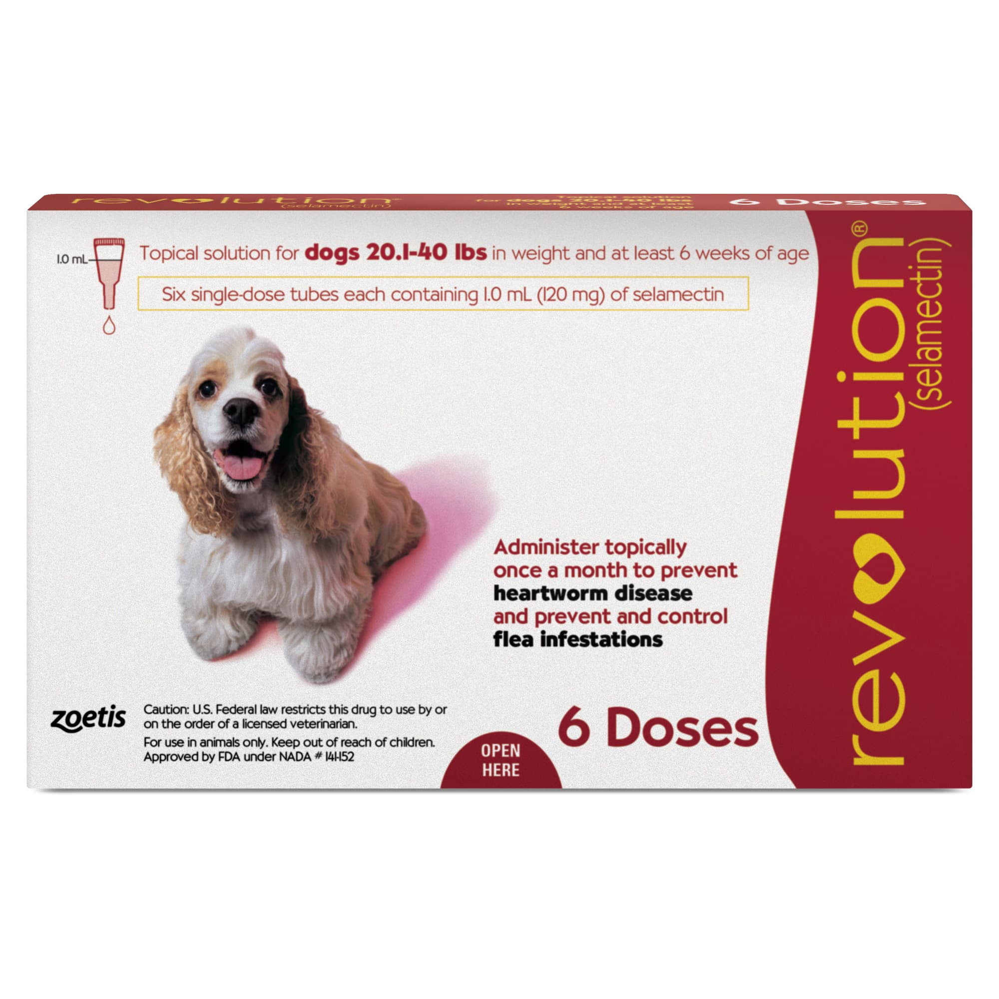 Revolution (Selamectin) Topical for Dogs, 20.1-40 lbs. (Red Box), Protection Against Parasites, Flea and Tick Prevention