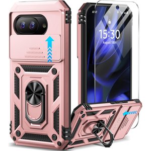 KOMI pour Google Pixel 9a Cas avec couverture de caméra coulissante HD Protecteur d'écran [Niveau militaire 16ft. Drop Tested] Porte bague magnétique Kickstand Étui de protection pour téléphone pour Google Pixel 9a 2025 (6.3 de pouce)