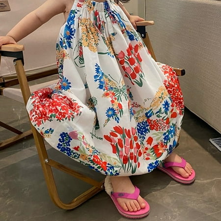 

Bullpiano Toddler Girls Casual Loose Strap Dresses Kids Summer Floral Beach Sundress 1-7T