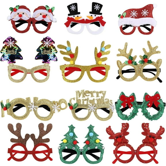 12Pcs Christmas Glasses, Party Glitter Eyeglasses, Photo Props,Christmas Parties Holiday Favors (One Size Fits All)