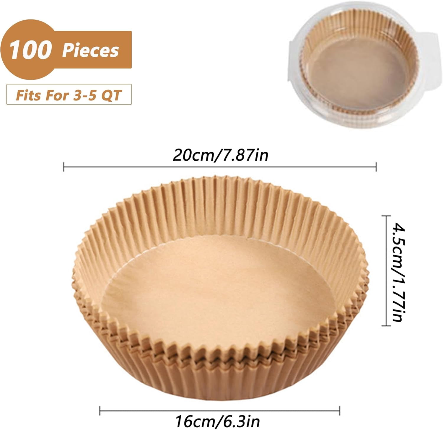 Air Fryer Paper Liners: 100PCS Round Air Fryer Paper Liners Disposable, 6.3 Inch Natural Wood Pulp Baking Parchment Airfryer Paper Liners for 5-8QT Air fryer, Baking, Steamer, Roasting Microwave