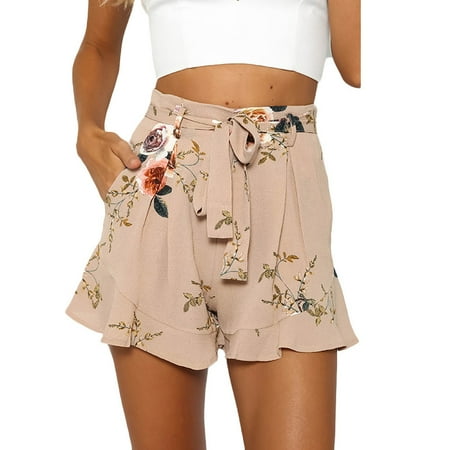

JDEFEG Women Plus Size Shorts Women Casual Skirt Summer Ruffle Floral Print Zipper Short Pants Pajama Set for Women Pants and Shorts Khaki L