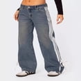 thumbnail image 2 of LYMAYTER Casual Jeans for Women High Waist Boyfriend Denim Pants Side Striped Baggy Wide Leg Jeans S-XL, 2 of 9