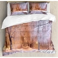 thumbnail image 1 of Winter King Size Duvet Cover Set, Winter Night Scenery with Frozen Trees and Snowy Road Landscape Photography Print, Decorative 3 Piece Bedding Set with 2 Pillow Shams, Salmon White, by Ambesonne, 1 of 3