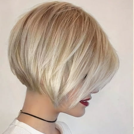 Creamily Blonde Wigs for Women Synthetic Bob Wig Short Hair Wigs with Brown Roots Wefted Wig Caps
