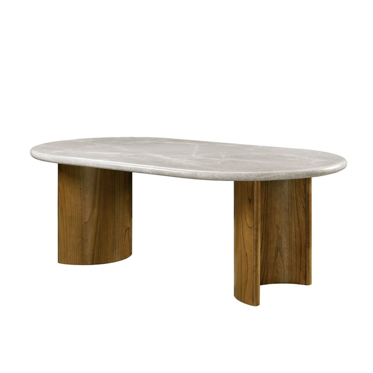 ACME Darcy Rubber Wood and Marble Dining Table in Gray & Dark
