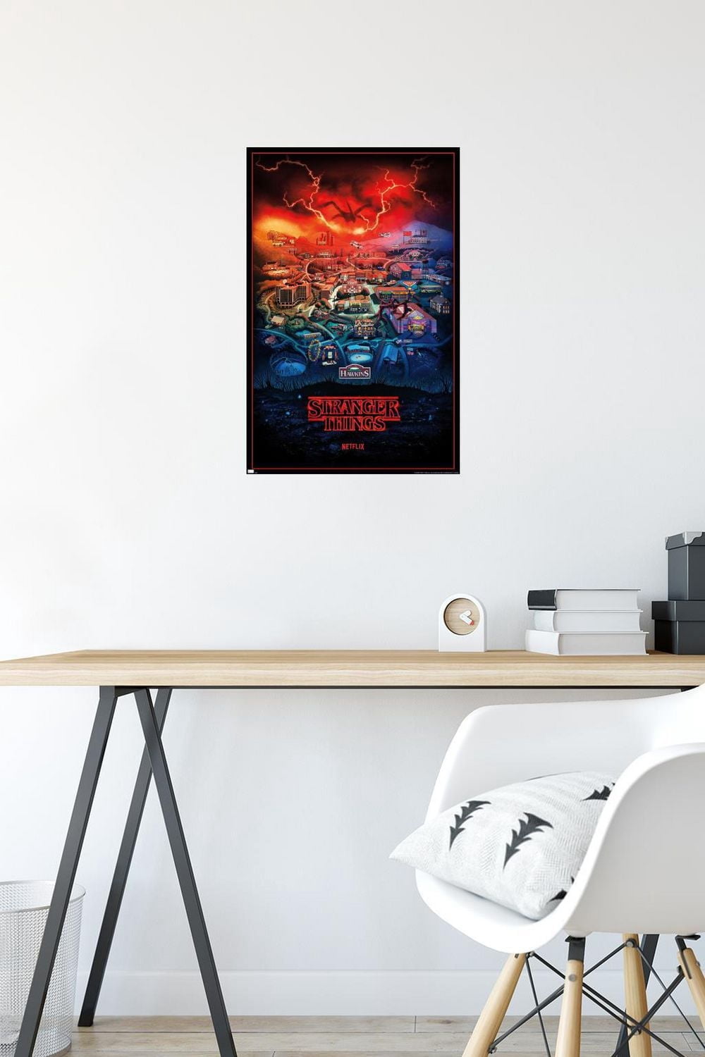 Netflix Stranger Things: Season 4 – Hawkins, Indiana 22.375" x 34" Wall Poster with Beechwood Magnetic Frame, by Trends International