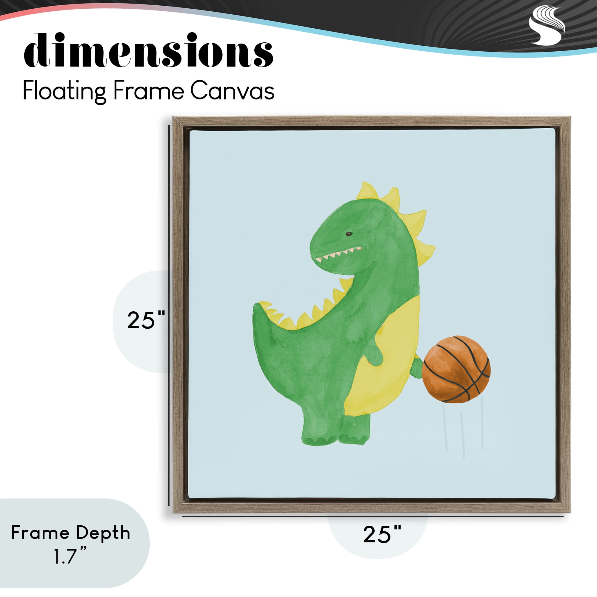 Stupell Industries Baby Dino & Basketball Brown Framed Floater Canvas Wall Art, design by Lucille Price