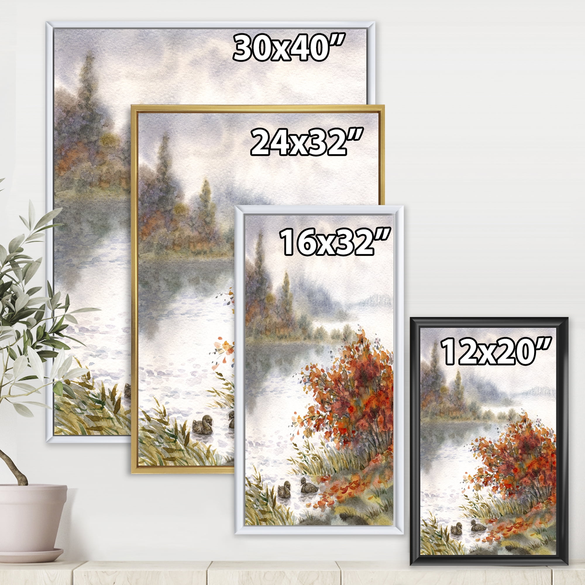 Designart 'View Of The Lake In Autumn Colored' Traditional Framed Canvas Wall Art Print