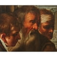thumbnail image 2 of North Italian School 14x12 Black Ornate Wood Framed Double Matted Museum Art Print Titled: Study of Three Heads (17th Century), 2 of 5