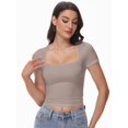 thumbnail image 5 of Women's Square Neck Tops Short Sleeve Crop Tops Workout Summer Clothes Casual Slim Fit T-Shirts, 5 of 6