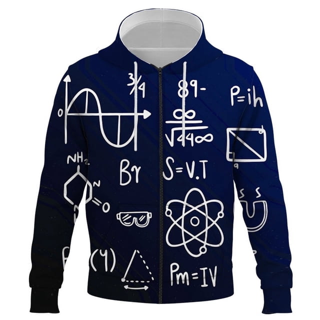 Sudadera con capucha y cremallera de gran tamaño para hombre, informal, con impresión 3D, nueva fórmula matemática de primavera y otoño