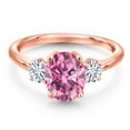 thumbnail image 3 of Gem Stone King 18K Rose Gold Plated Silver Pink Moissanite and White Moissanite Engagement Ring for Women | 2.46 Cttw | Oval 9X7MM | Gemstone Birthstone | Size 7, 3 of 7