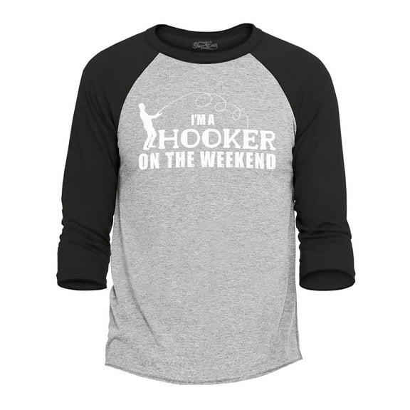 Shop4Ever Men's Hooker on The Weekend Raglan Baseball Shirt XX-Large Heather Grey/Black