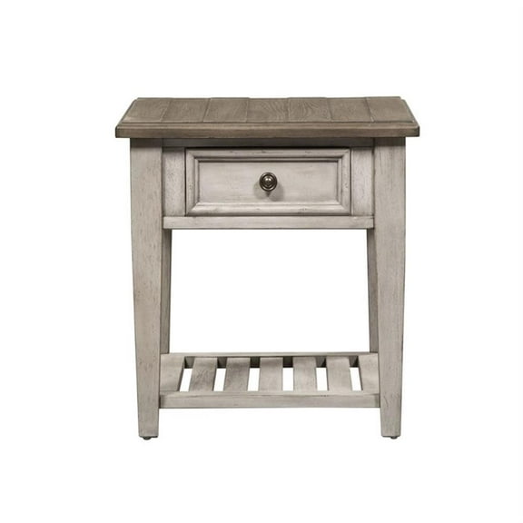 Pemberly Row Modern / Contemporary Off White Wood Drawer End Table