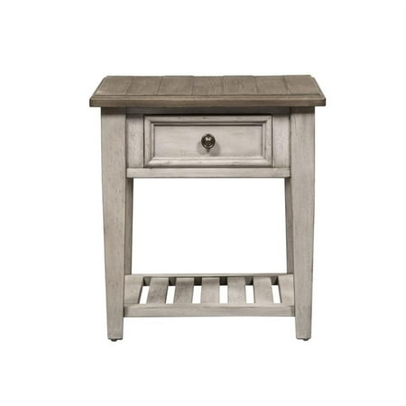 Pemberly Row Modern / Contemporary Off White Wood Drawer End Table
