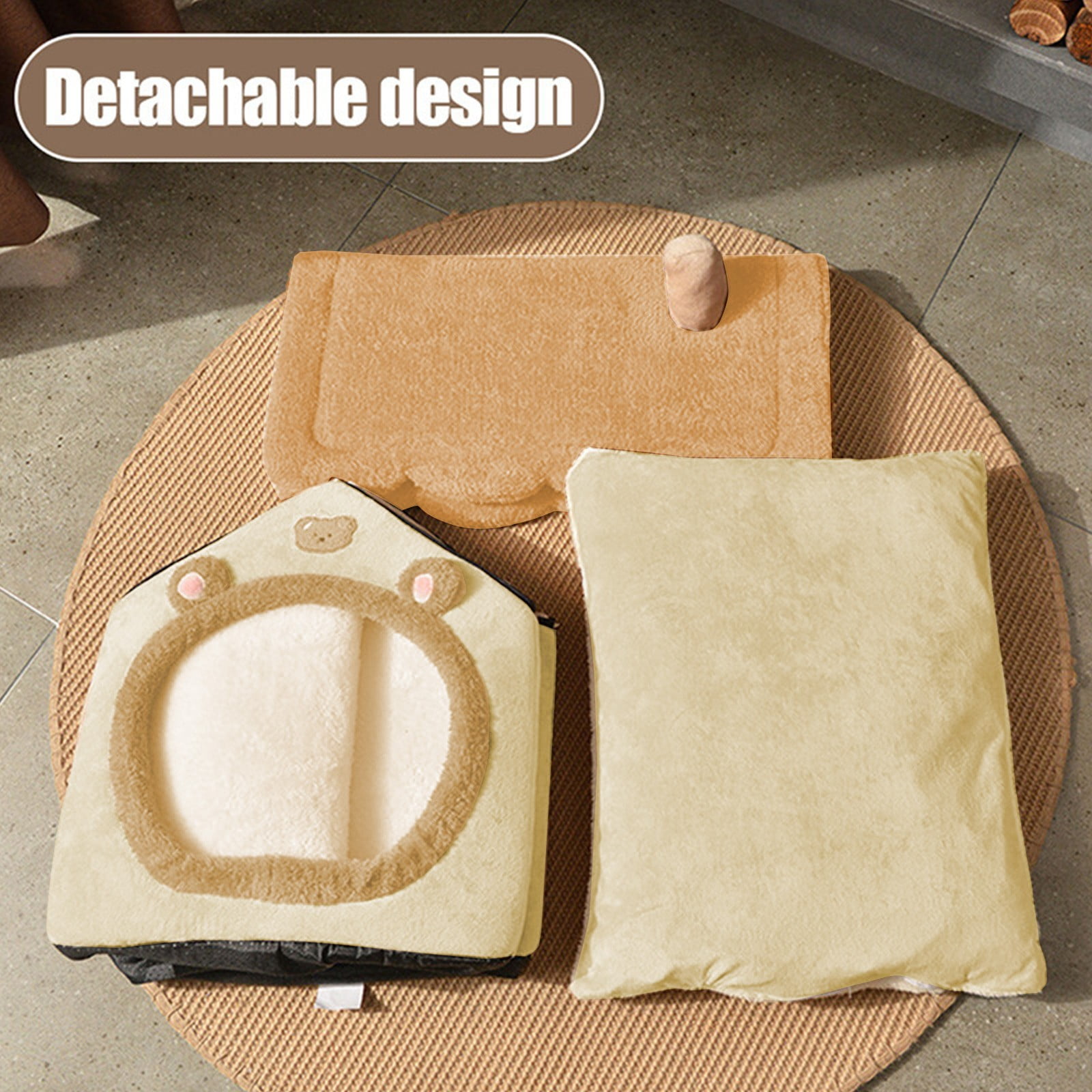 HCBY Enclosed Soft Pet Bed House, Foldable Warm Cat Dog Kennel with Cushion for Indoor Security, Plush Cave for Small Medium Large Pets, Easy Clean Washable Fabric(Brown M,13.8x15.75x14.96inch)